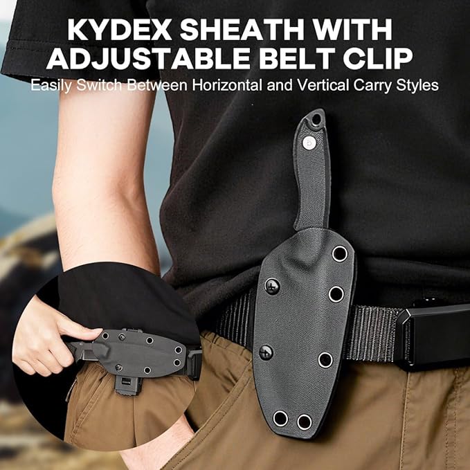 DRACHENADER Horizontal Carry Fixed Blade Knife 59-61 HRC D2 Steel Full Tang Tanto EDC Knife G10 Handle Kydex Sheath for Horizontal Scout Carry Tactical Outdoor Survival Knife