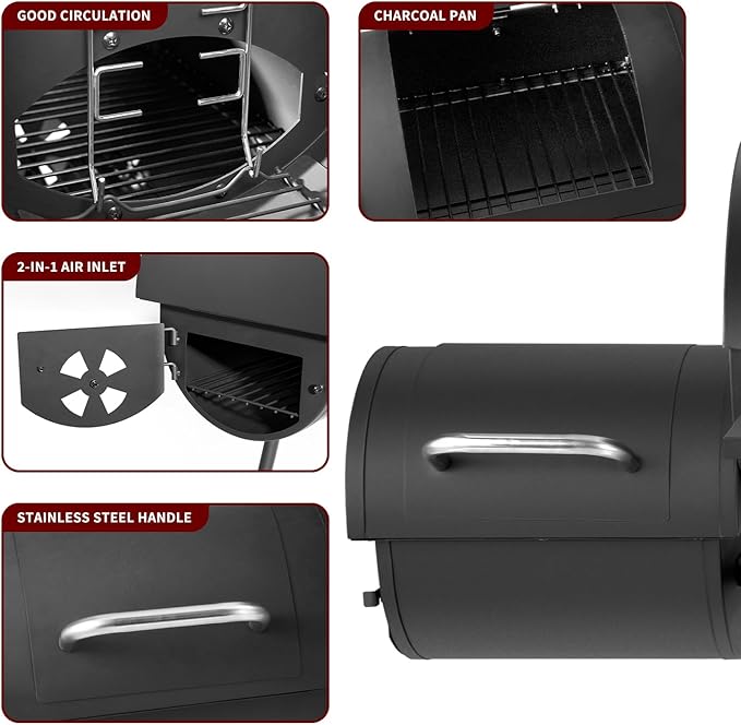 Charcoal Grill with Offset SmokerBBQ Grills with Side TableOutdoor Cooking with 714 Square InchesBackyard Camping Picnics Patio and Parties Black by DNKMOR