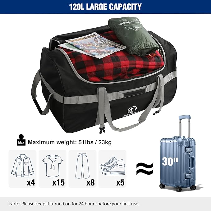 REDCAMP 85L/120L/140L Foldable Duffle Bag with Wheels Large Travel Duffel Bag
