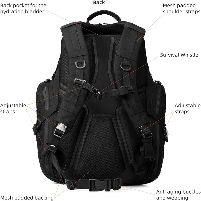 AMHEH 52L 1050D Tactical Backpack - 72 Hour Emergency Get Home Bug Out Bag with 17 Laptop and Helmet Pocket Heavy Duty Work Black