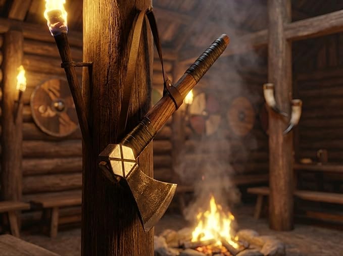 Kacha Store | Custom Handmade Viking Medieval Axes with GiftHand Axe Gifts for MenCamping TomahawkBeardedValhalla with Leather Sheath (Battle Valhalla)