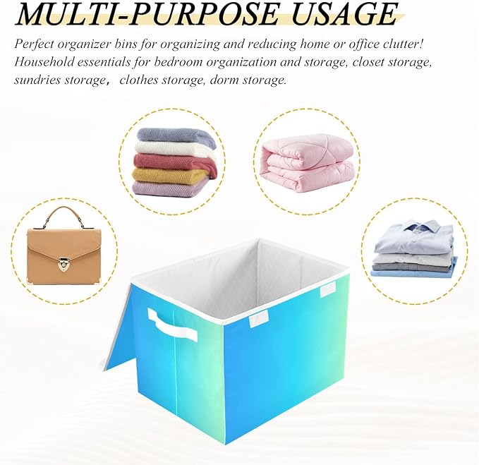 Blue Gradient Storage Bin with Lid Collapsible Storage Organizer Closet Organizers and Storage for Office Supplies Home