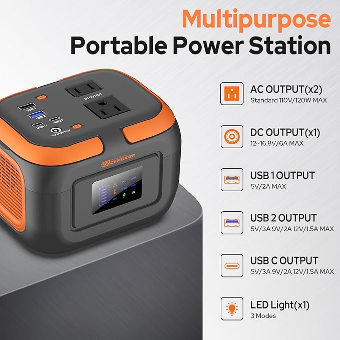 Portable Power Station 120W Power Bank with AC Outlet Portable Generator 97.6Wh External Battery Power Pack with USB C Input for Camping Home Van Life Adventure Backup