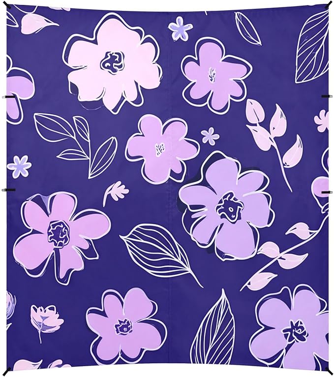 Beach Canopy with Windproof Ropes &amp Sandbags Beach Tent Sun Shade Sun Shelter for Camping Trips Fishing Backyard Fun or Picnics Purple Flowers