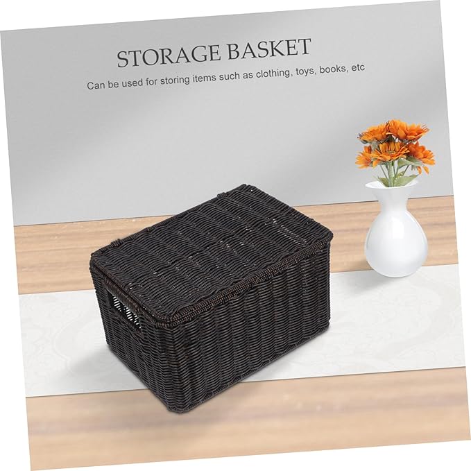 OUNONA Large-capacity Imitation Rattan Storage Box with Lid Versatile Decorative Organizer for Clothes Toys and Sundries Sturdy and Stylish Basket for Home and Closet Storage