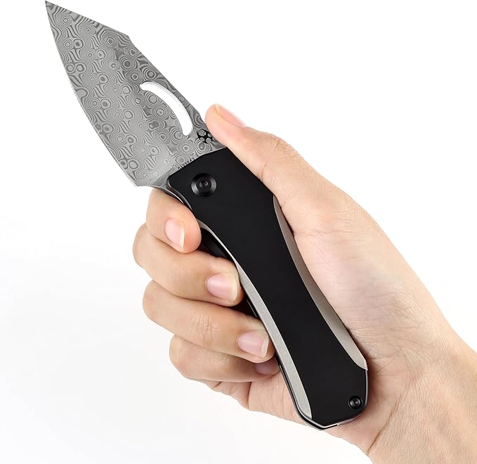 KANSEPT Loki Pocket Folding Knives for Men EDC Camping Folding Knife 2.99'' Damascus Blade Material Pocke Knife with Plain &amp Black Anodized Titanium Handle Everyday Carry K1058A3
