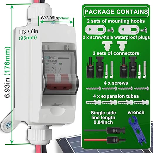 Solar Panel Disconnect Switch 32 Amp 500V DC Miniature Circuit Breaker with Plug-and-Play Connector and IP65 Waterproof Box for Outdoor PV or AC Stystem RV and Solar