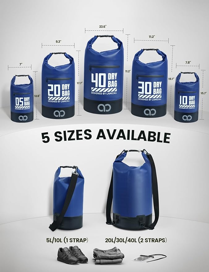 Lamicall 20L &amp 30L Dry Bag Waterproof Backpack - [Zippered Pocket] Roll Top Waterproof Bag Navy Blue &amp Lemon Yellow