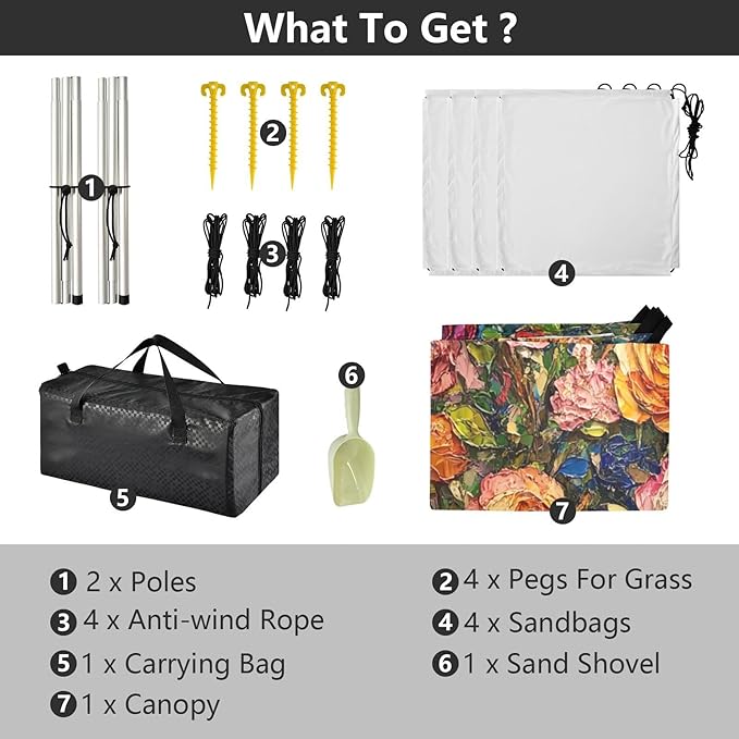 ALAZA Rose Flowers Painting Beach Tent Sun Shelter UPF50+ Protection Beach Shade Canopy w/ 4 Sandbags for Outdoor Camping Fishing Backyard Fun Picnic 10x9 ft