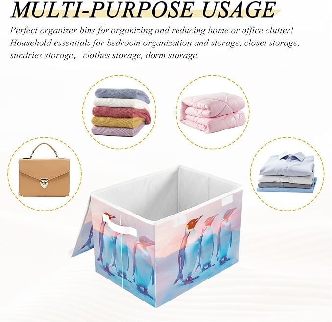 Storage Cube with Lid Surreal Penguin Print 16.5×12.6×11.8 IN Collapsible Large Capacity Foldable Storage Basket Bin Organizer