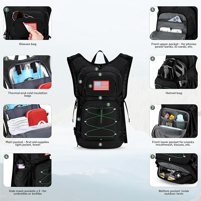 Maelstrom Hydration Hiking Backpack with 2L/3L Water Bladder High Flow Bite Valve Water Backpack Men Women Lightweight Insulation for Hiking Cycling Running Climbing Camping
