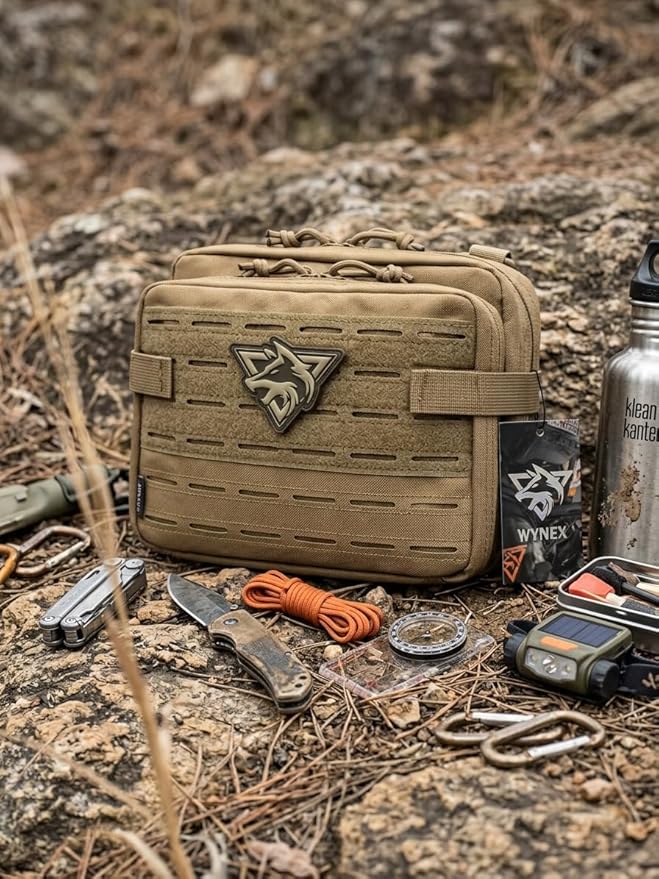 WYNEX Tactical Molle Admin Pouch of Laser Cut Design Utility Pouches Molle Attachment Military Medical EMT Organizer with Map Pocket EDC EMT Pack IFAK Tool Holder Universal U.S.A Patch Included