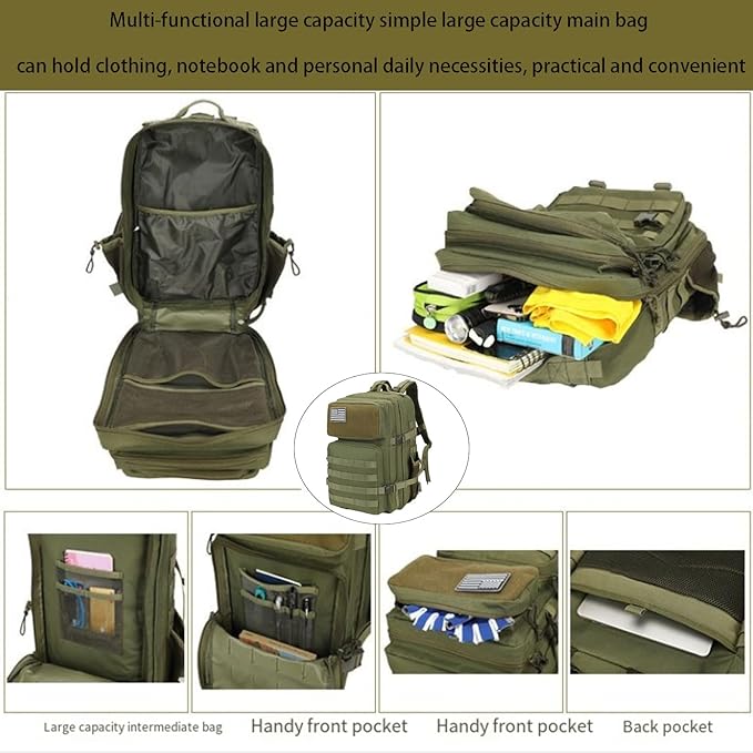 Military Tactical Backpack for Men and Women 45L Large Rucksack Army 3 Day Assault Pack Molle Backpacks (Tan)