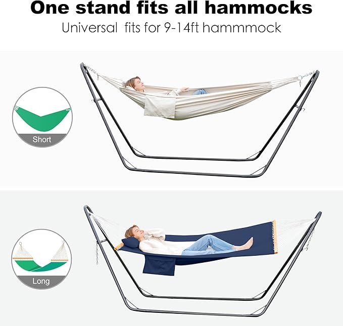 gafete Universal 2 Person Hammock Stand Only 600 lbs Capacity Fits 9 to 14ft Hammocks Adjustable Double Heavy Duty Powder-Coated Steel Stand for Outside Multi-Use (Black)