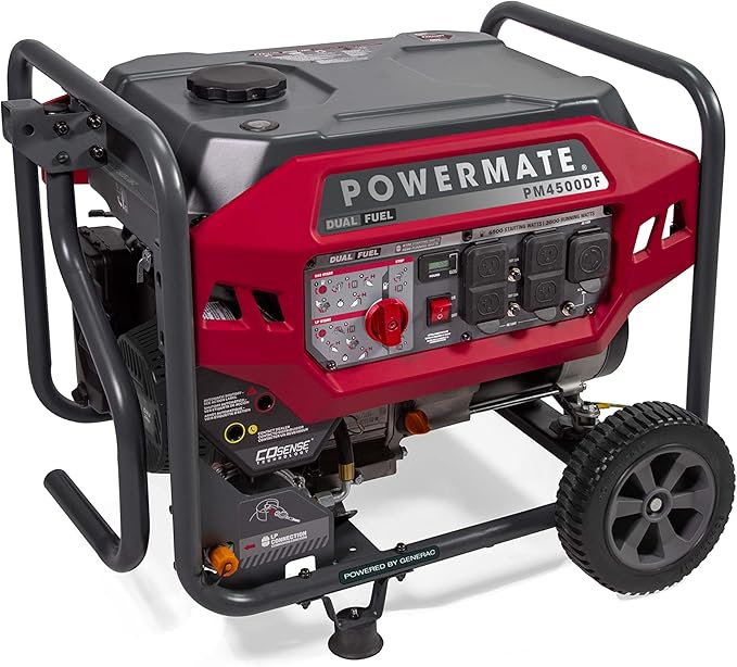 Powermate PM4500 4500-Watt Dual-Fuel Compatible Portable Generator - Gas and Propane - COsense Technology - Reliable Power Solution for Home Camping and Emergency Backup - 49 State/CSA - Red/Black