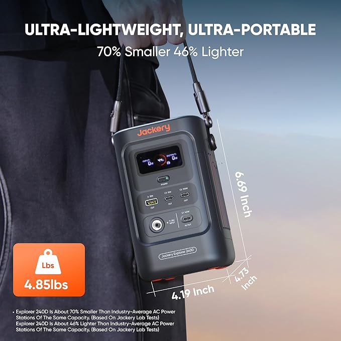 Jackery Explorer 240D Power Bank 256Wh LiFePO4 Battery Portable Power Station Charging Cable Included with 100W Soalr Panel