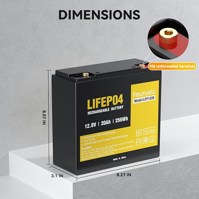12V 20Ah Deep Cycle LiFePO4 Battery12 volt lithium phosphate battery for CampingFish Finder Scooter Security System Ride on Toys Automotive Replacement BatteriesUPS etc Rechargeable Lit