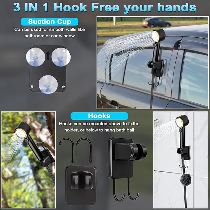 Portable Shower for Camping 8000mAh Rechargeable Camping Shower Pump with 3X Stronger Water Flow 5 Pressure Levels &amp 4 Shower Modes Outdoor Shower with Intelligent LED Display for Hiking Travel