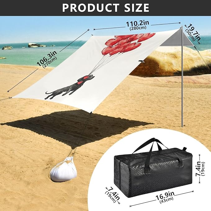 ALAZA Labrador Floating Tied to Heart Balloons Beach Tent Sun Shelter Portable Canopy Sunshade for Outdoor Camping Picnics Backyard Fun 10x9 ft