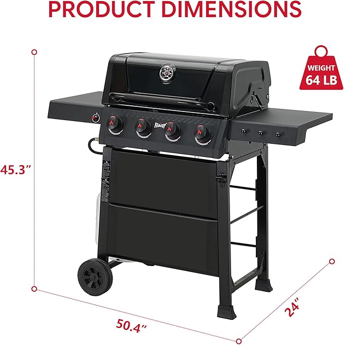 Feasto 4-Burner Propane Gas Grill 36000 BTU Outdoor Patio BBQ with Dual Side Tables Porcelain-Enameled Cookbox &amp Porcelain-Enameled Cast-Iron Grates for Deck Parties &amp Patio BBQ 559 Sq. In