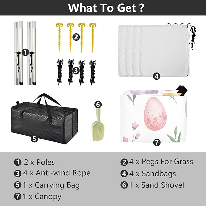 Easter Egg Beach Canopy Sun Shelter with Sandbags &amp Sand Shovel &amp Windproof Ropes - Portable 110x126 Beach Shade Beach Tent for Camping Picnics