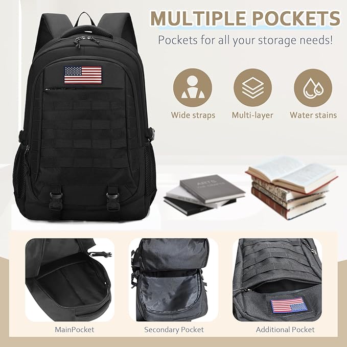 Backpack for Boys 3 in 1 Set 19 Inch 55L Bookbag with Insulated Lunch Box Pencil Case Molle School Backpack for Kids Teens Outdoor Hiking Trekking Camping Travel for Elementary Middle High School