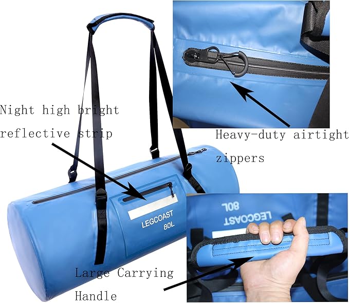 Waterproof Duffel Bag IPX8 Waterproof Performance Dry Bag Airtight Zipper Closure Waterproof bag with diving function80L large capacity Large