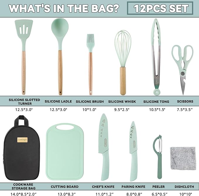 Camping Accessories Kitchen Cooking Utensils Set - Portable Outdoor Camp Cookware Set Silicone Camper Essentials Gear Must Have Supplies for Travel RV BBQ Grill Picnic Hiking