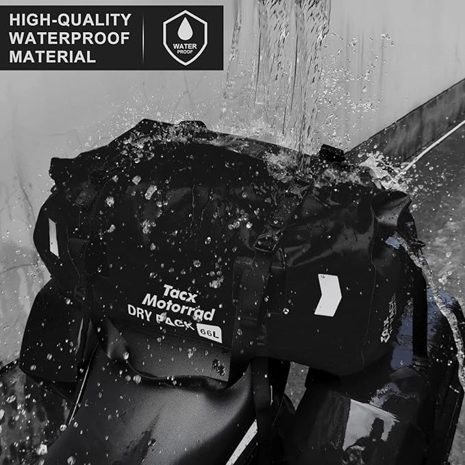 Waterproof Duffel Bag for Men/Women Roll-top Dry Backpack Duffel Bag with Quick-fixed Straps Motorcycle Tail Saddle Bag for Motorcycling Rafting Boating Kayaking Travel 66L-Black