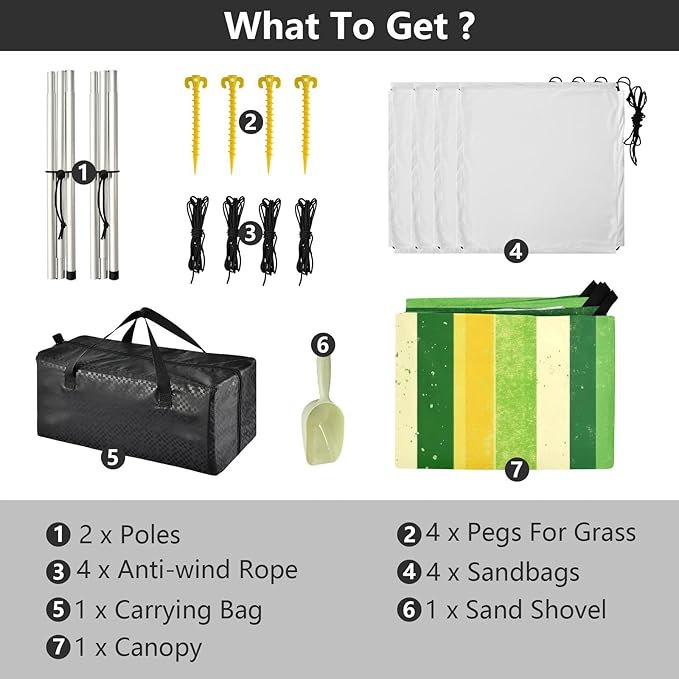 St Patrick Beach Tent Sun Shelter Set UPF50+ UV Protection 10.5 x 9.19 FT Camping Shade Canopy with Sandbags Sand Anchors Carrying Bag and Others