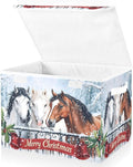 senya Christmas Baskets Collapsible Storage Bins with Lids Horses in The Snow Christmas Storage Boxes Clothes Baskets for Organizing