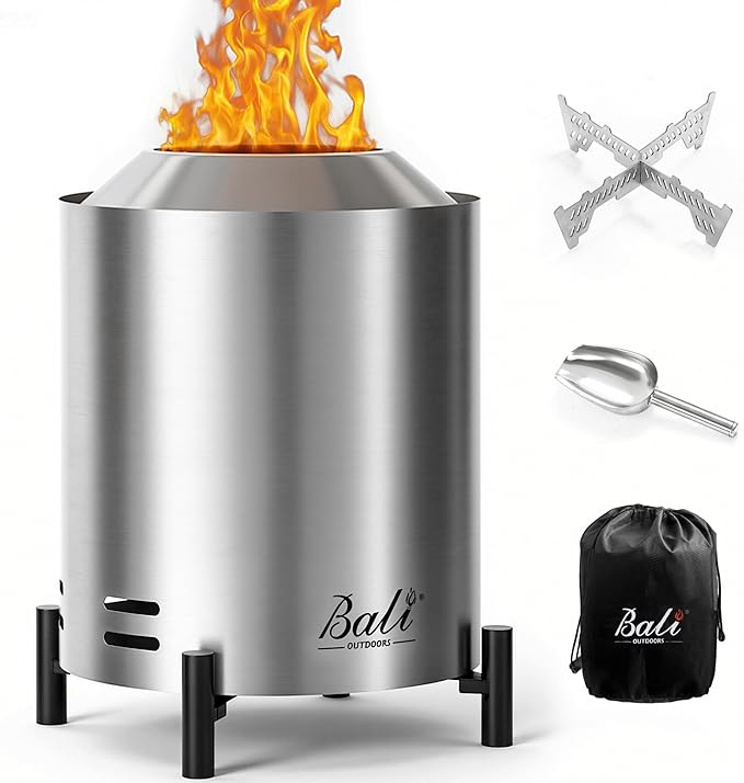BALI OUTDOORS 6.5 inch Tabletop Fire Pit Round Stainless Steel Table Top Firepit Small Outdoor Smokeless Firepit Portable Silvery