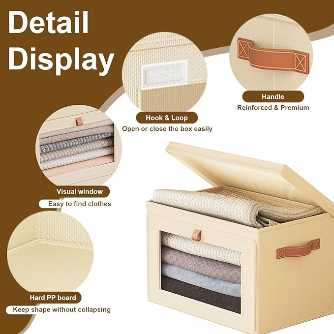 Tuza 4 Pack Foldable Storage Bins - Fabric Decorative Storage Boxes with Handles &amp Window Collapsible Organizer for Closet Shelf Dorm Room