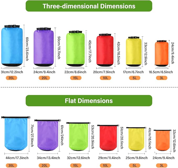 6 Pcs Waterproof Dry Bag Sack Lightweight Outdoor Dry Bags 35 L 20 L 15 L 10 L 5 L 3 L Waterproof Boat Bag for Kayaking Backpacking Hiking Camping Rafting(Fluorescent Color)