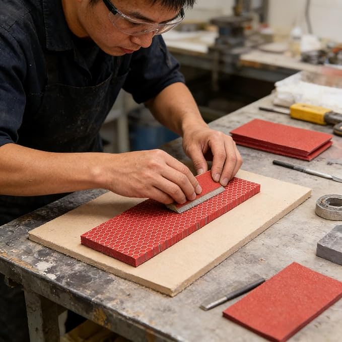 2 Pieces Of Red Resin Knife Handle Material Customized DIY Blank Blade Honeycomb Texture Patch(6pcs)