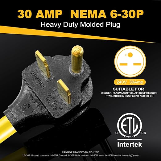 NEMA 6-30P to 14-50R EV Charger Adapter Cord 240V 30 Amp 3 Prong Male Welder Plug to 50 Amp 4 Prong Female Receptacle Power Adapter for EV/Tesla use only ETL Listed 1FT