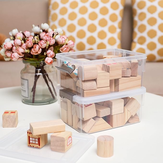 Anywish 8 Packs Small Storage Bins 1.3 QT Plastic Storage Container Stackable Box with Lids for Organizing Clear White