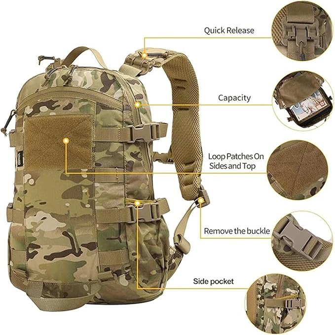 Genérico Compatible For Tactical Backpack Men Military Assault Pack Outdoor 20L Bag Hiking Rucksack(CP)