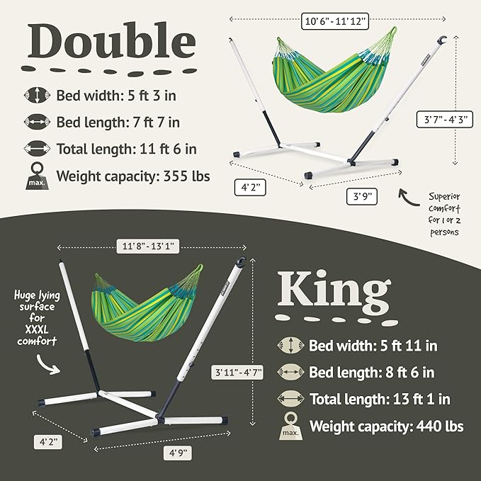 LA SIESTA Brisa Classic Hammock Handmade Weather-Resistant Tear-Resistant Hammock for Indoor &amp Outdoor Relaxation Size-Double - Lime