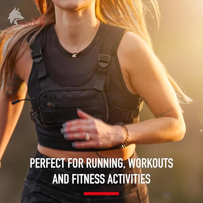 Wolf Tactical Men Chest Pack - Lightweight Running Vest Water Resistant Black