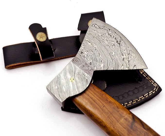 Custom Handmade Damascus Steel Viking Axe with Gorgeous and Solid Wood Handle (Y-03)