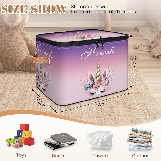 Custom Unicorns Storage Bins with Lid Foldable Personalized Storage Basket Boxes with Handle Shelf Basket Closet Organizer Cube