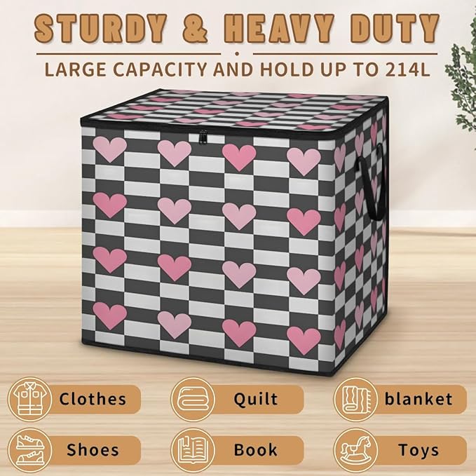 XL Large Clothes Storage with Lid Handle Valentine's Day Large Thick Clothes Blanket Storage Containers for Organizing Bedroom Closet