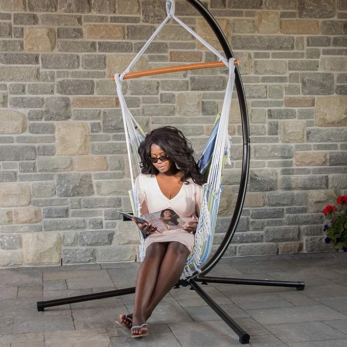 Vivere Brazilian Style Cotton Hammock Chair with Polyester Ropes - 250 lb Weight Capacity