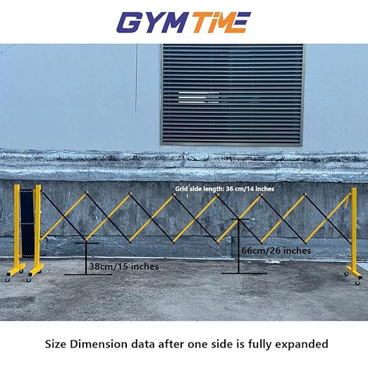 GYMTIME Metal Expandable Barricade Safety Barrier with Casters Retractable Traffic Fence Mobile Temporary Folding Security Gate for Outdoor Shopping Mall 23 Feet Yellow and Black