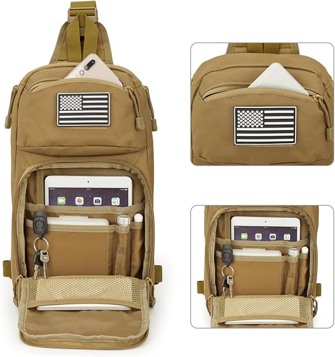 G4Free 10L Tactical EDC Sling Bag Backpack Military Molle Chest Shoulder Assault Pack for Concealed Carry(Tan)