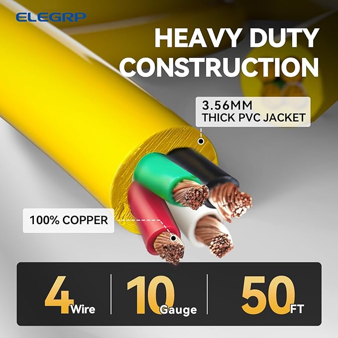 ELEGRP 30 Amp Generator Extension Cord 50 Feet 4-Prong NEMA L14-30P to L14-30R 120/250V Up to 7500W SJTW 10AWG/4C Locking Power Cord for Portable Generators Home Backup UL Standard Compliant