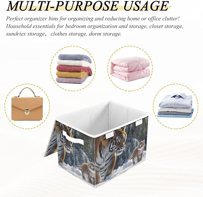 Storage Cube with Lid Cats Print 16.5×12.6×11.8 IN Collapsible Large Capacity Foldable Storage Basket Bin Organizer