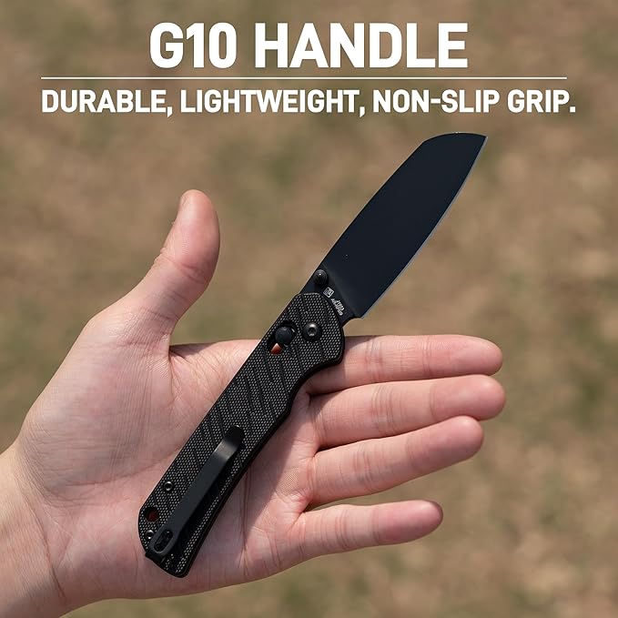 CJRB Lyrid Folding Pocket Knife 3.15'' AR-RPM9 Steel Blade with G10 Handle Crossbar Lock Sharp EDC Knife for Men Women Camping Survival Hiking(J1953 Black)