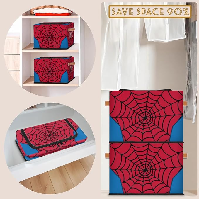 Storage Bin Collapsible Fabric Storage Boxes with Lids for Organizing Red Spider Web Stackable Closet Organizers and Storage Cube Basket for Home Office Bedroom (10.2x14.2)